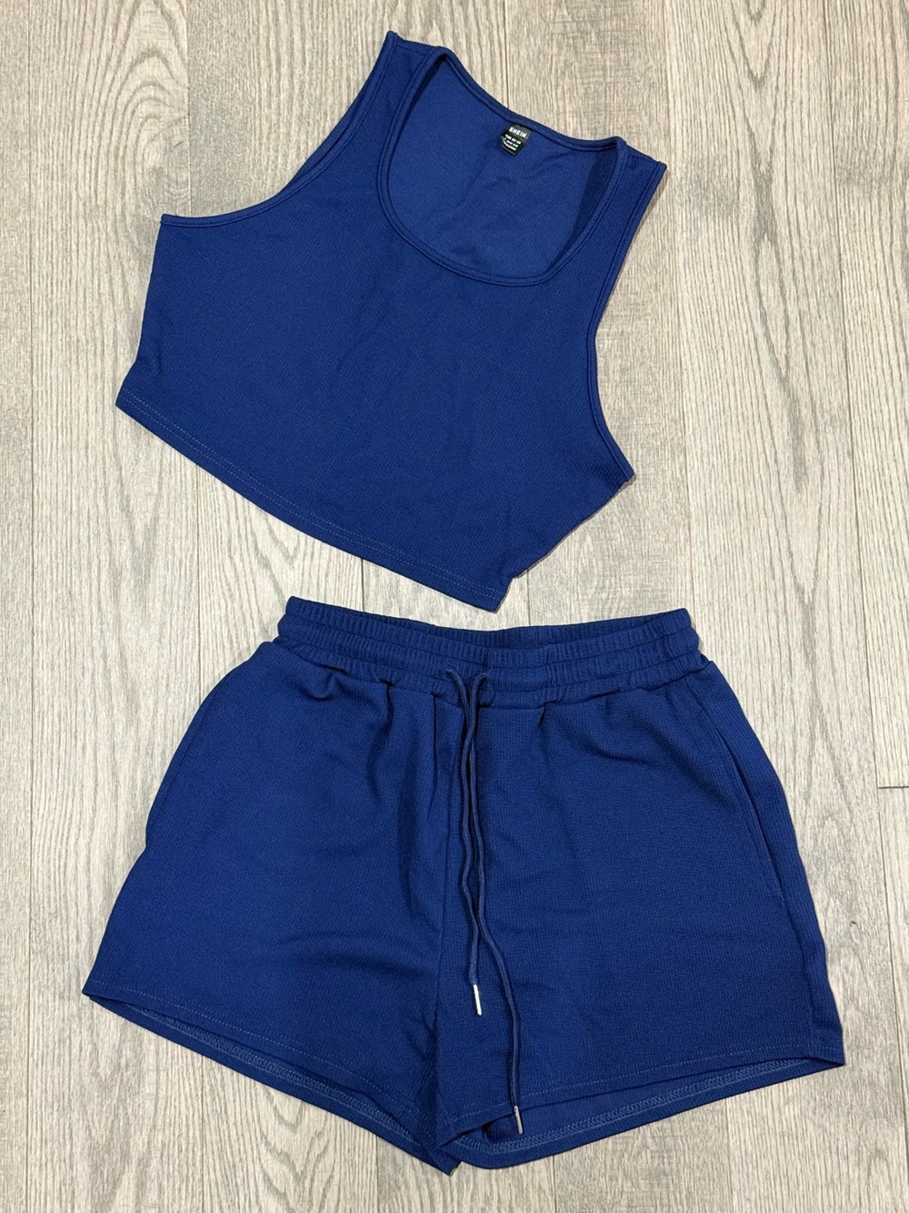 SHEIN Navy Ribbed Drawstring Set - Picture 2 of 4